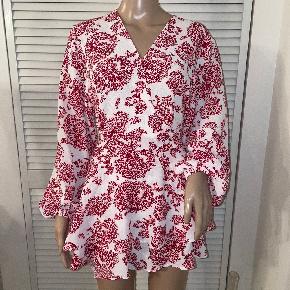 Summer Spring V Neck Ruffle Chiffon Elegant Tie Knot Mini Short Skater Dress LRG